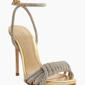 Schutz Jewel Crystal embellished multimaterial high heel sandal. Size 7 1/2.